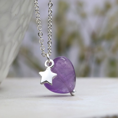Silver Plated Star & Amethyst Heart Necklace by Peace of Mind